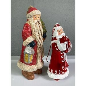 Vintage Late ’80s-Early ’90s Santa‎ Claus Ornament Lot (Set of 2) Crackle Finish